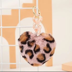 New! Leopard Fuzzy Heart Keychain/Bag Charm